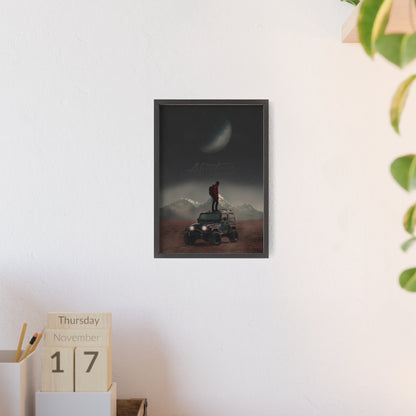 Adventure-Themed Poster with Wooden Frame – Perfect Wall Art for Outdoor Enthusiasts