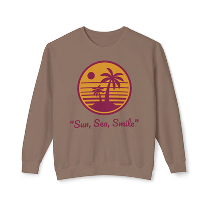 Unisex Lightweight Crewneck Sweatshirt - "Sun, Sea, Smile" Tropical Vibes