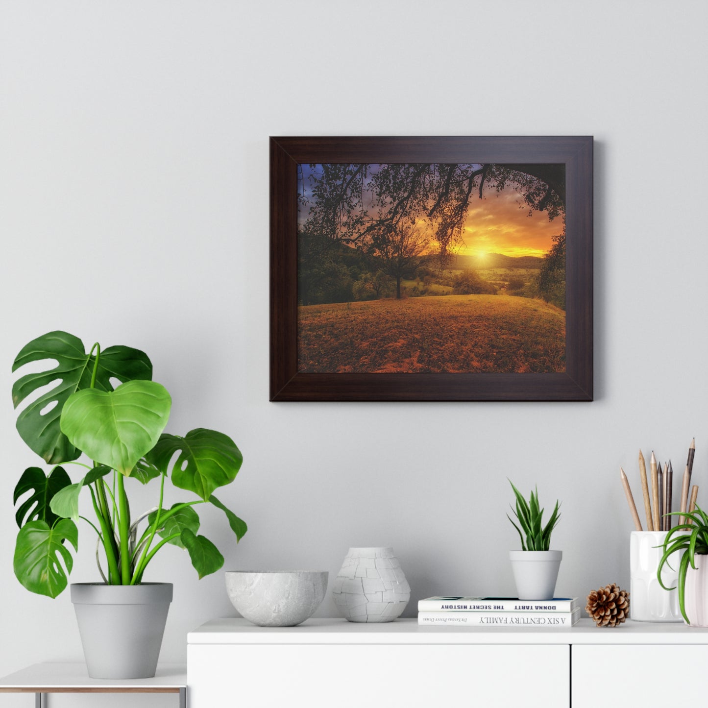 Sunset Landscape Framed Horizontal Poster - Scenic Wall Art for Home Decor