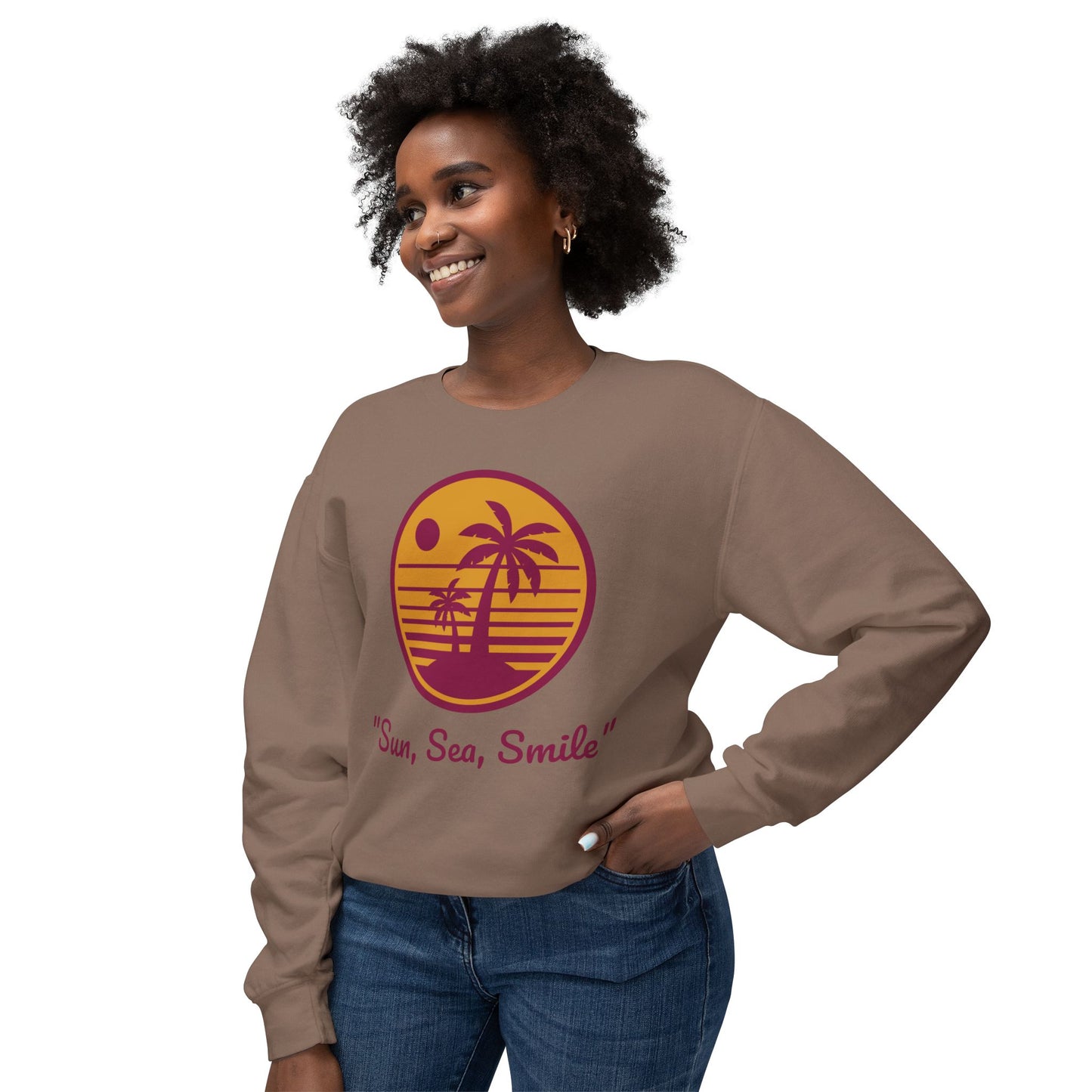 Unisex Lightweight Crewneck Sweatshirt - "Sun, Sea, Smile" Tropical Vibes