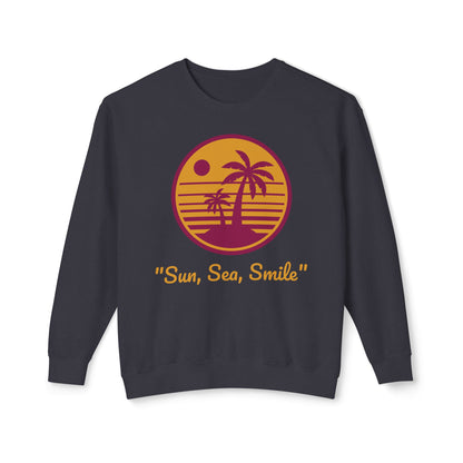 Unisex Lightweight Crewneck Sweatshirt - "Sun, Sea, Smile" Tropical Vibes