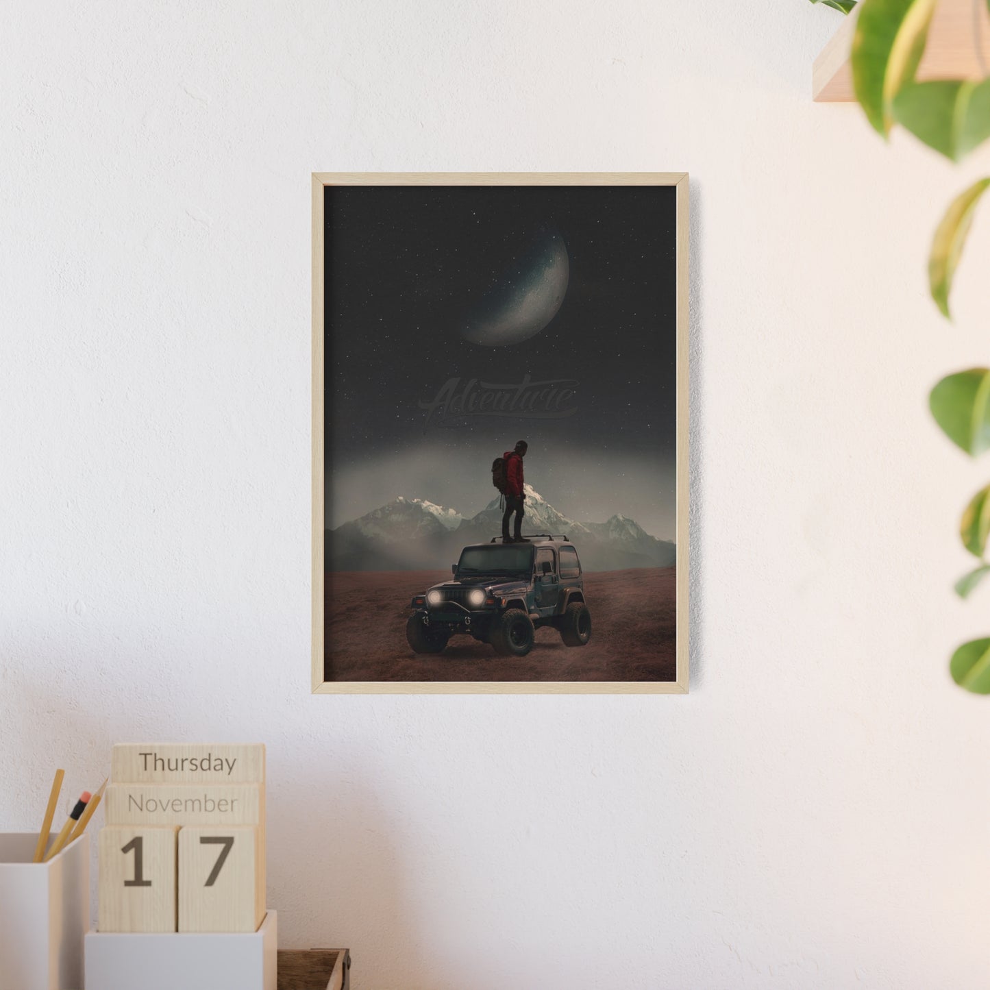 Adventure-Themed Poster with Wooden Frame – Perfect Wall Art for Outdoor Enthusiasts