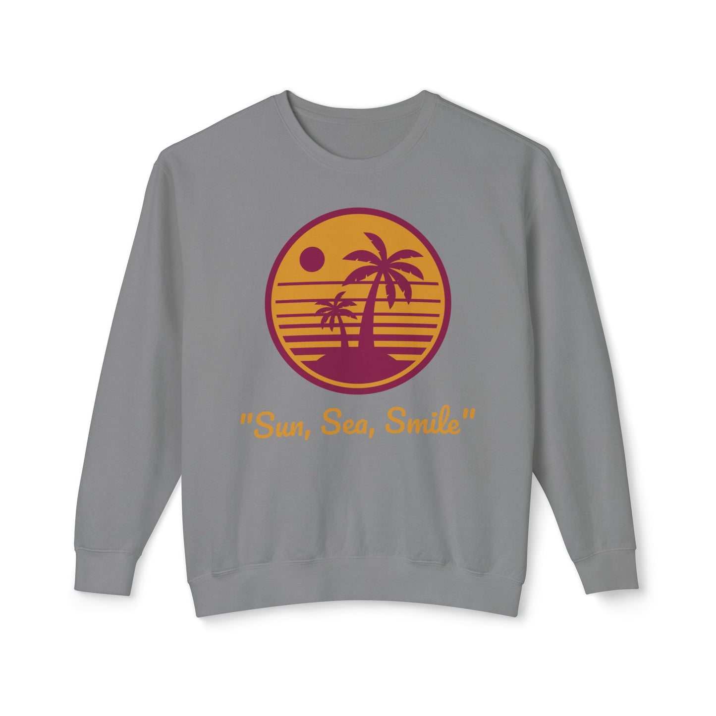 Unisex Lightweight Crewneck Sweatshirt - "Sun, Sea, Smile" Tropical Vibes