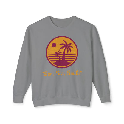 Unisex Lightweight Crewneck Sweatshirt - "Sun, Sea, Smile" Tropical Vibes