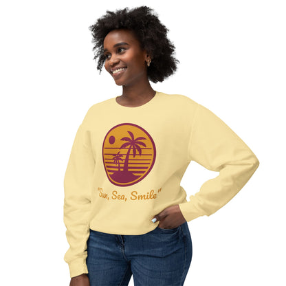 Unisex Lightweight Crewneck Sweatshirt - "Sun, Sea, Smile" Tropical Vibes