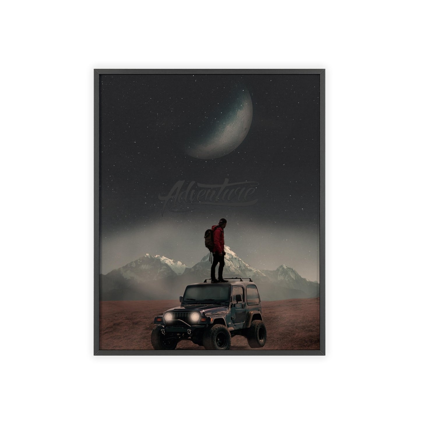 Adventure-Themed Poster with Wooden Frame – Perfect Wall Art for Outdoor Enthusiasts