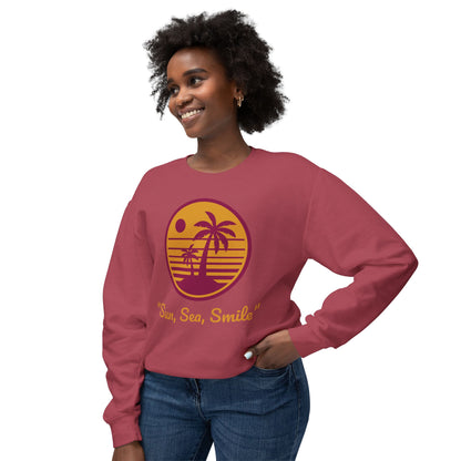 Unisex Lightweight Crewneck Sweatshirt - "Sun, Sea, Smile" Tropical Vibes