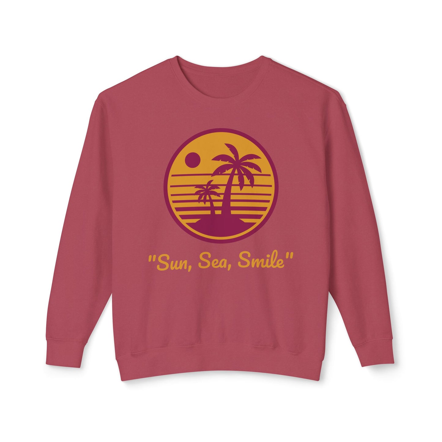 Unisex Lightweight Crewneck Sweatshirt - "Sun, Sea, Smile" Tropical Vibes