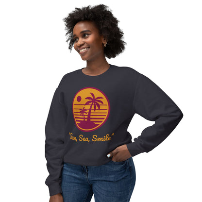 Unisex Lightweight Crewneck Sweatshirt - "Sun, Sea, Smile" Tropical Vibes