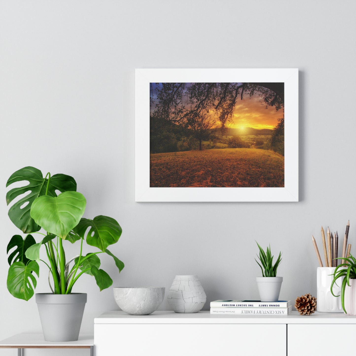 Sunset Landscape Framed Horizontal Poster - Scenic Wall Art for Home Decor