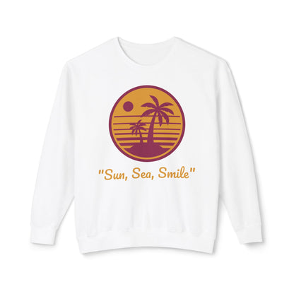 Unisex Lightweight Crewneck Sweatshirt - "Sun, Sea, Smile" Tropical Vibes