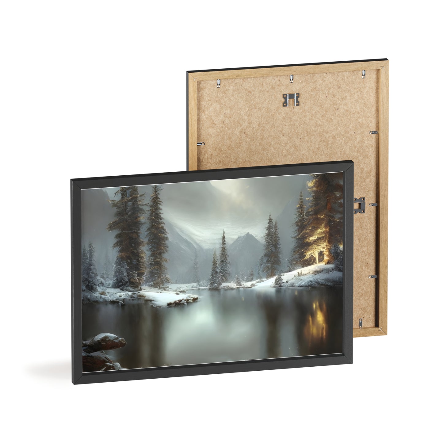 Scenic Winter Landscape Poster with Wooden Frame - Perfect for Cozy Home Decor