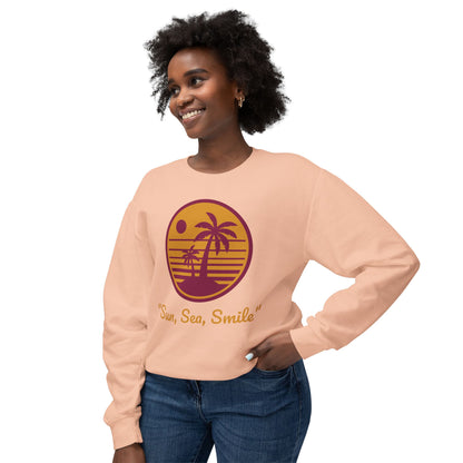 Unisex Lightweight Crewneck Sweatshirt - "Sun, Sea, Smile" Tropical Vibes