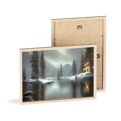 Scenic Winter Landscape Poster with Wooden Frame - Perfect for Cozy Home Decor