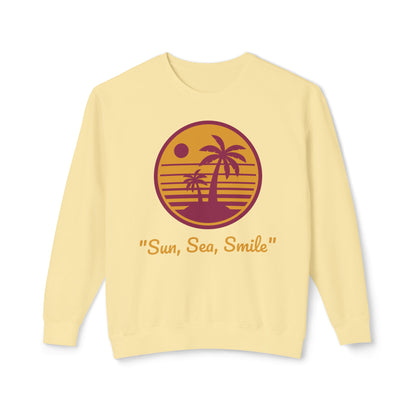 Unisex Lightweight Crewneck Sweatshirt - "Sun, Sea, Smile" Tropical Vibes