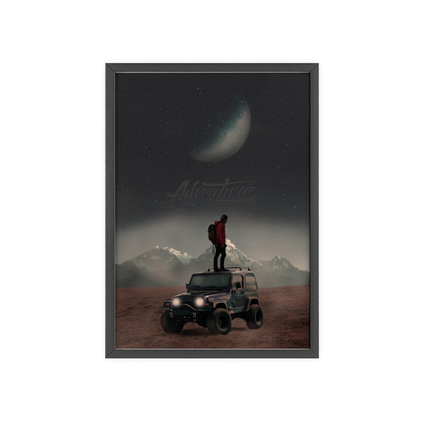 Adventure-Themed Poster with Wooden Frame – Perfect Wall Art for Outdoor Enthusiasts