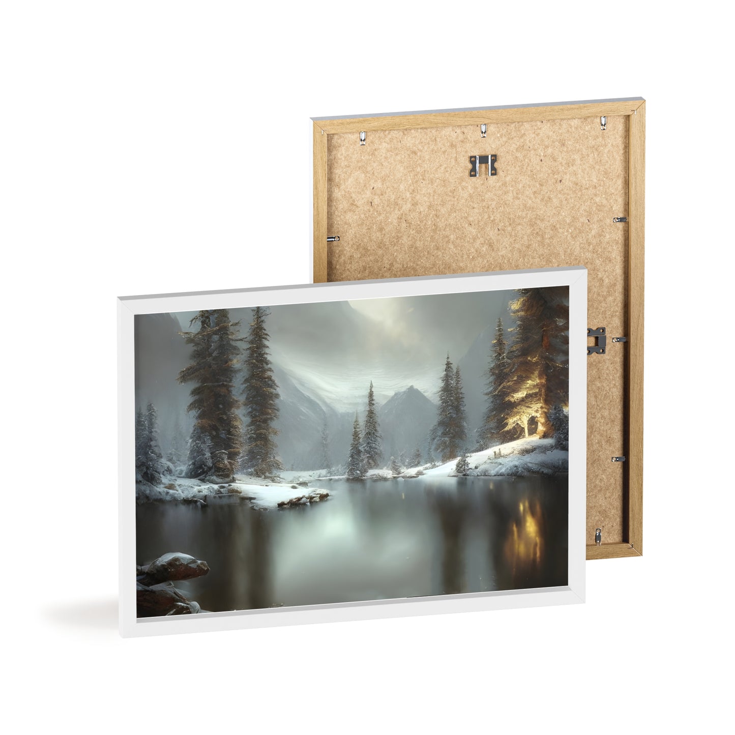 Scenic Winter Landscape Poster with Wooden Frame - Perfect for Cozy Home Decor